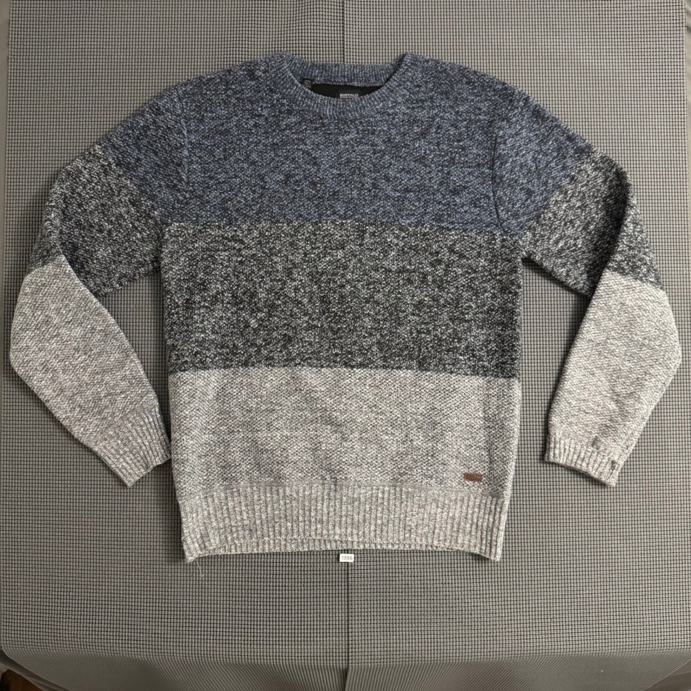 Buffalo David Bitton Mens Colorblock Crewneck Sweater Blue Grey Marled Knit M